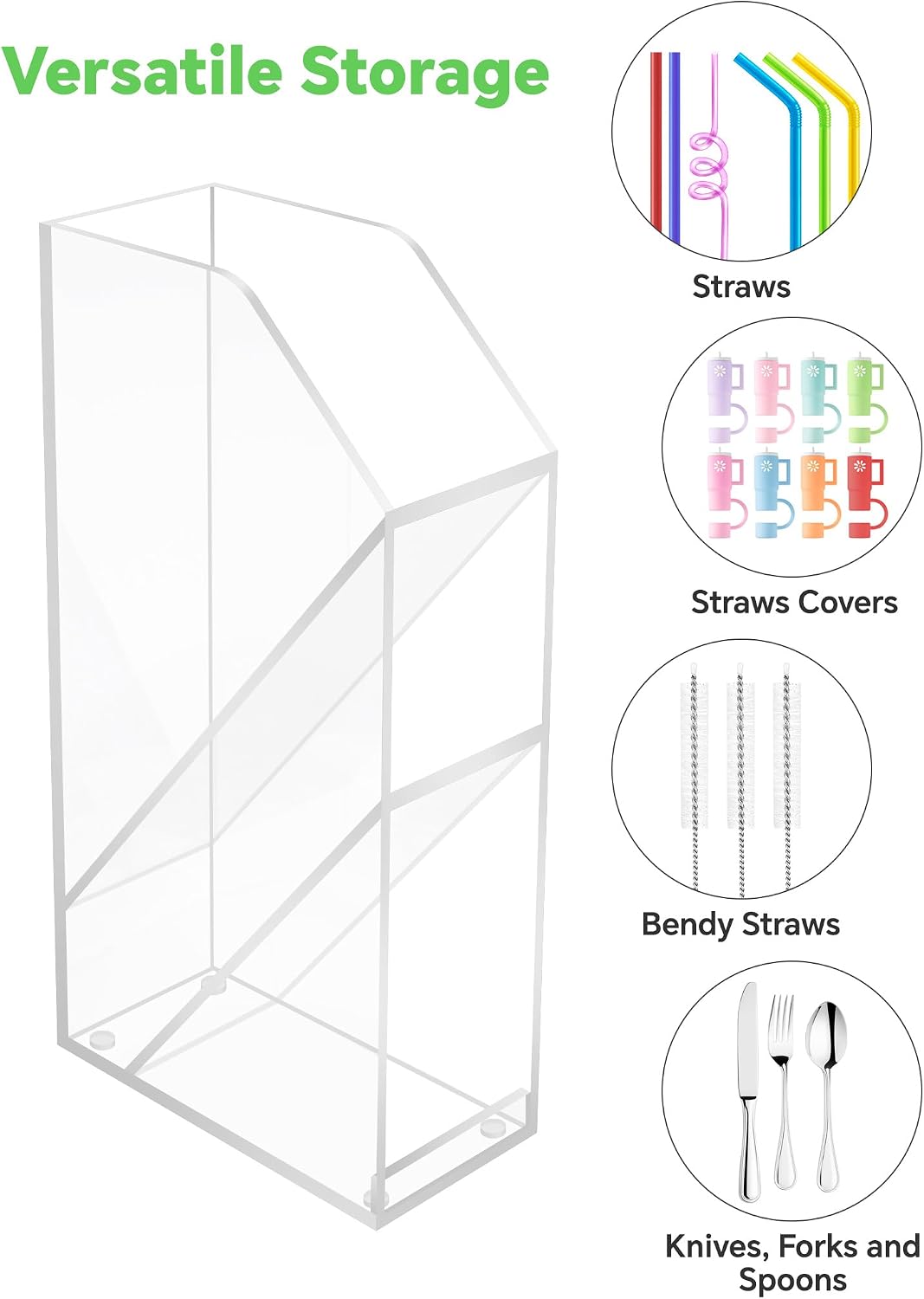 Straw Holder for Cabinet Door, Dual Rack Cap Organizer, Clear