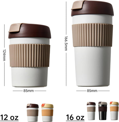 Rainbow Leakproof Travel Coffee Mug, 12oz Insulated Coffee Mug Orange | Flip top lid, double wall vacuum keeping cold hot 6H, smooth sip, cup holder fit idle for commute office EDC gift