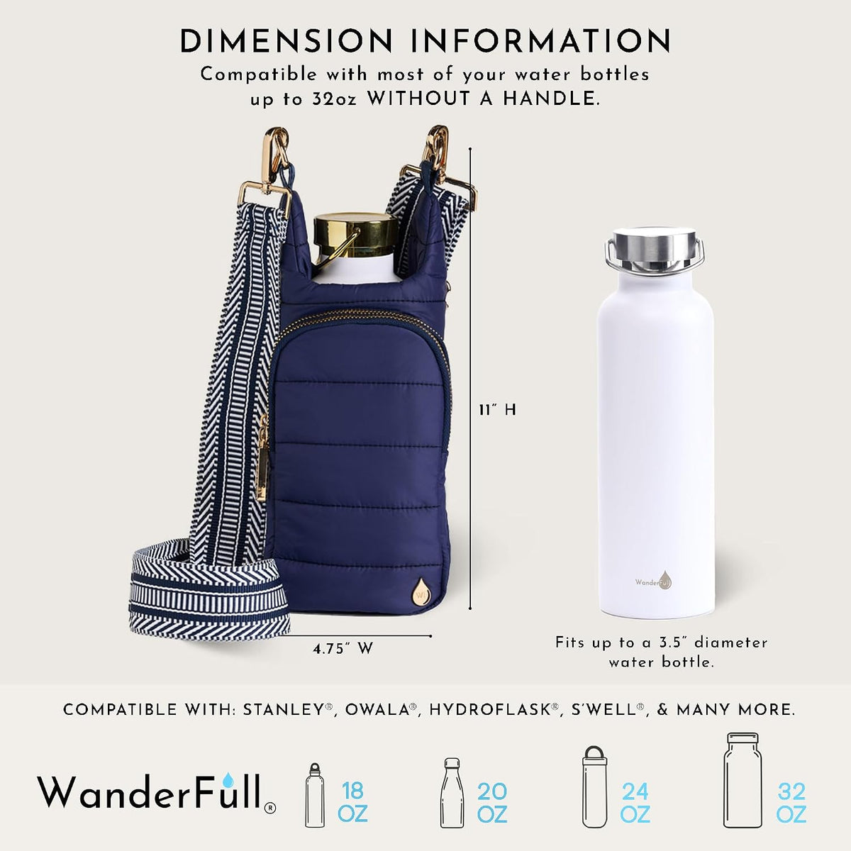 Original HydroBag Crossbody Water Bottle Holder with Phone Pocket, Fits Water Bottles up to 32 oz - Colors A