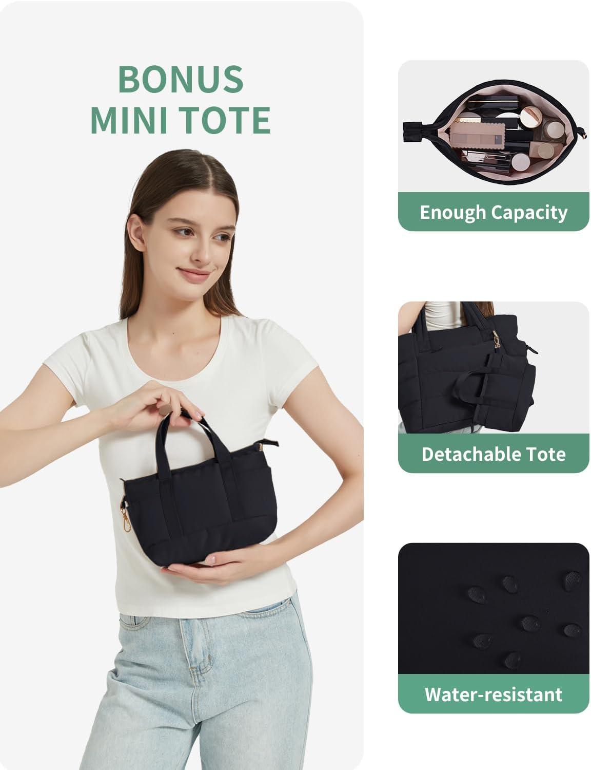 Tote Bag for Women, Puffy Handbags for Work, Travel, Nurse