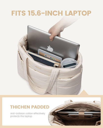 Tote Bag for Women, Large Puffer Work Tote Bag for 15.6 Inch Laptop, Lightweight Travel Tote with Zipper Gifts for Women