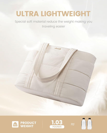 Tote Bag for Women, Large Puffer Work Tote Bag for 15.6 Inch Laptop, Lightweight Travel Tote with Zipper Gifts for Women