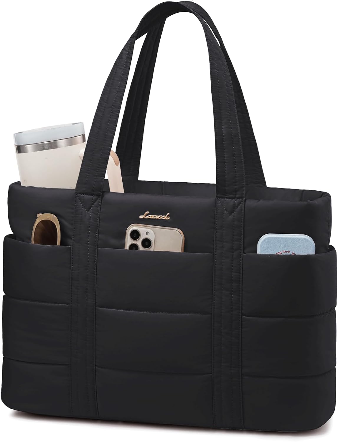 Tote Bag for Women, Large Puffer Work Tote Bag for 15.6 Inch Laptop, Lightweight Travel Tote with Zipper Gifts for Women