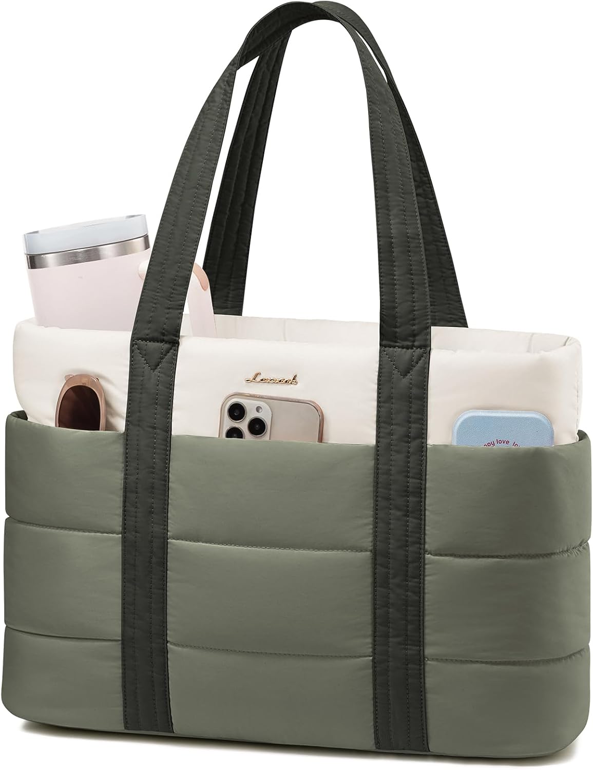 Tote Bag for Women, Large Puffer Work Tote Bag for 15.6 Inch Laptop, Lightweight Travel Tote with Zipper Gifts for Women