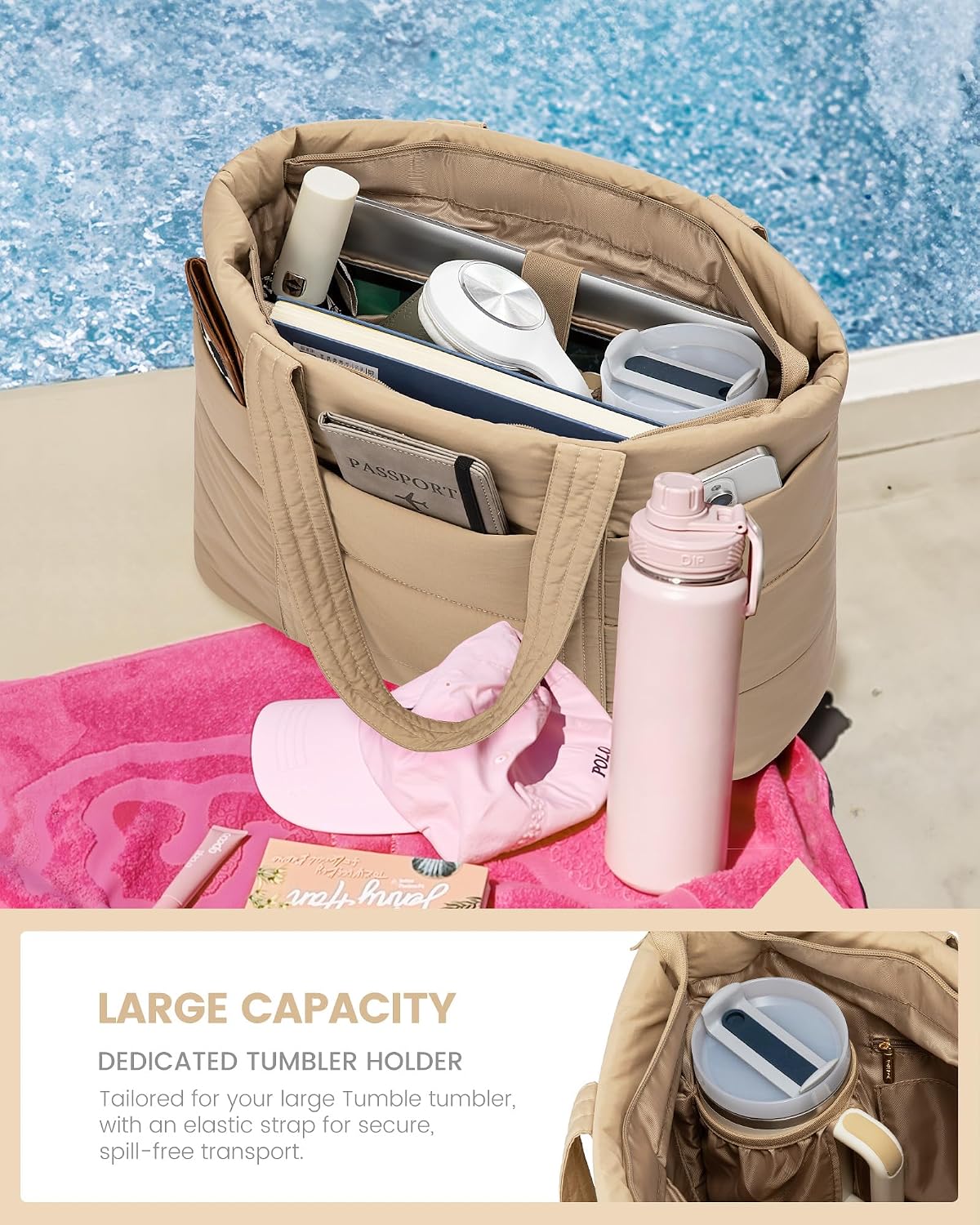 Tote Bag for Women, Large Puffer Work Tote Bag for 15.6 Inch Laptop, Lightweight Travel Tote with Zipper Gifts for Women