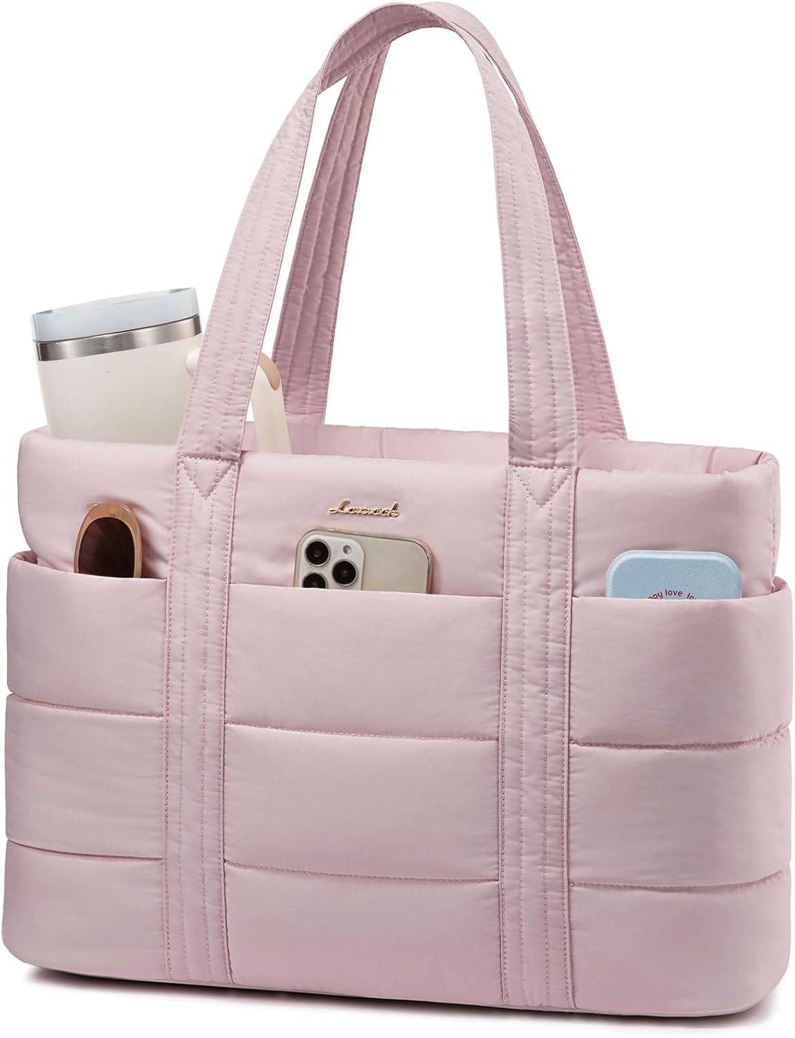 Tote Bag for Women, Large Puffer Work Tote Bag for 15.6 Inch Laptop, Lightweight Travel Tote with Zipper Gifts for Women
