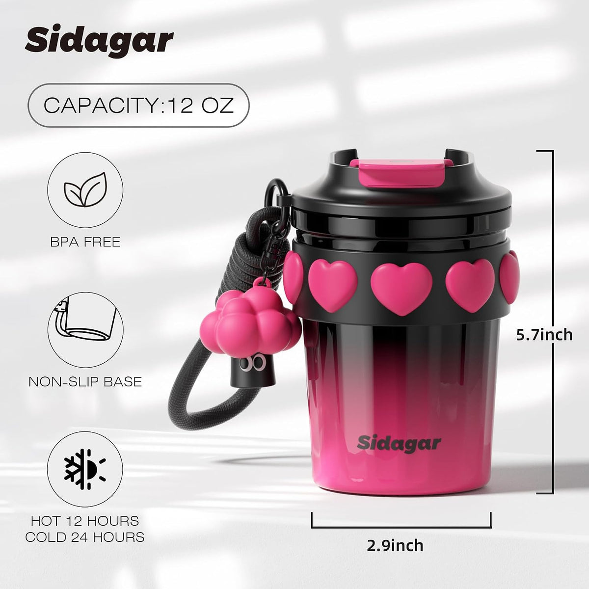 + 12 oz Travel Coffee Mug Spill Proof Leak Proof, Stainless Steel Thermal Coffee Cup with Lid, Resuable Cup for Hot and Cold, Portable Tumbler for Women, Green