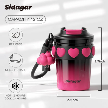 + 12 oz Travel Coffee Mug Spill Proof Leak Proof, Stainless Steel Thermal Coffee Cup with Lid, Resuable Cup for Hot and Cold, Portable Tumbler for Women, Green