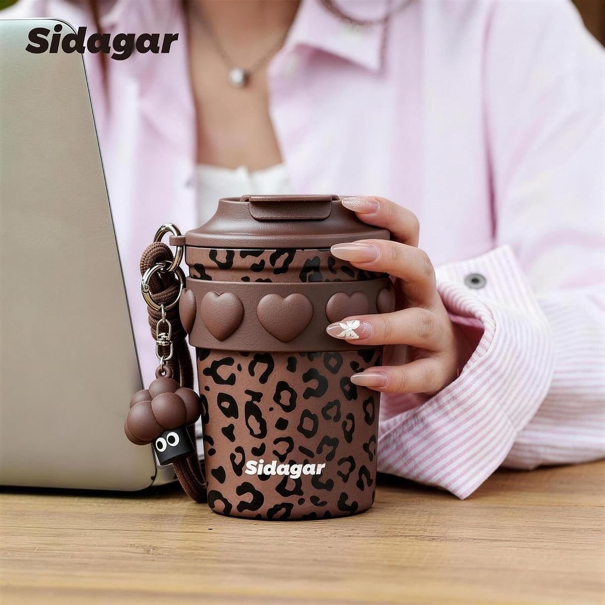 + 12 oz Travel Coffee Mug Spill Proof Leak Proof, Stainless Steel Thermal Coffee Cup with Lid, Resuable Cup for Hot and Cold, Portable Tumbler for Women, Green