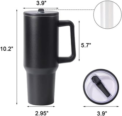 40 oz Tumbler with Handle, 100% Leakproof Insulated Tumbler with Lid and Straw, Stainless Steel Travel Mug, Water Bottle with Flip Straw, Keep Drinks Cold or Hot, Black