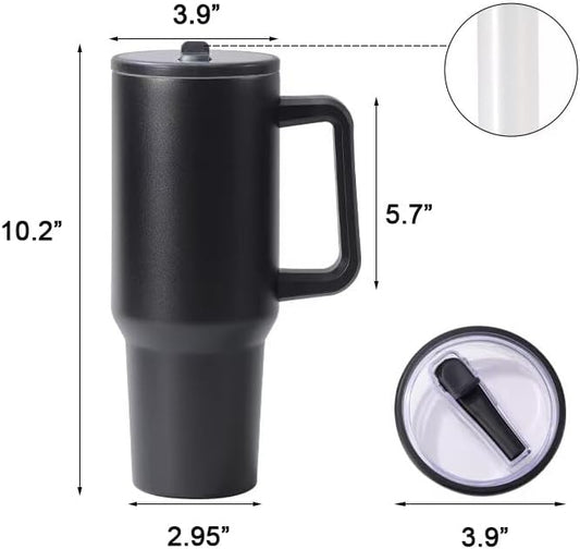 40 oz Tumbler with Handle, 100% Leakproof Insulated Tumbler with Lid and Straw, Stainless Steel Travel Mug, Water Bottle with Flip Straw, Keep Drinks Cold or Hot, Black