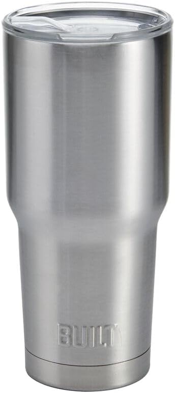 Built 30oz Insulated Coffee Tumbler, Stainless Brushed - Reusable Stainless Steel Travel Mug with Slide Lid, Double Wall Thermal Cup for Hot or Cold Drinks - BPA-Free, Car Cup Holder Friendly