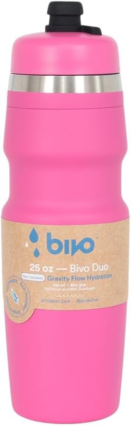 Bivo Duo 25oz Non Insulated Stainless Steel Bike Water Bottle - Lightweight for Cycling, Hiking, Sports - No Plastic Taste, Fits Most Cages, Dishwasher Safe - (Raw)