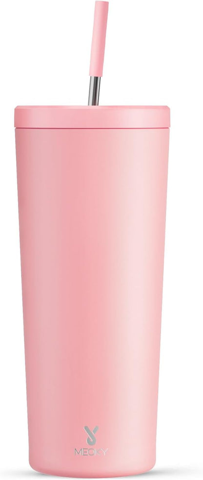 Meoky 24 oz Insulated Tumbler with Lid and Straw, Stainless Steel Vacuum Insulated Tumbler, Keeps Cold for 24 Hours, 100% Leak Proof, Fits in Car Cup Holder (Night)