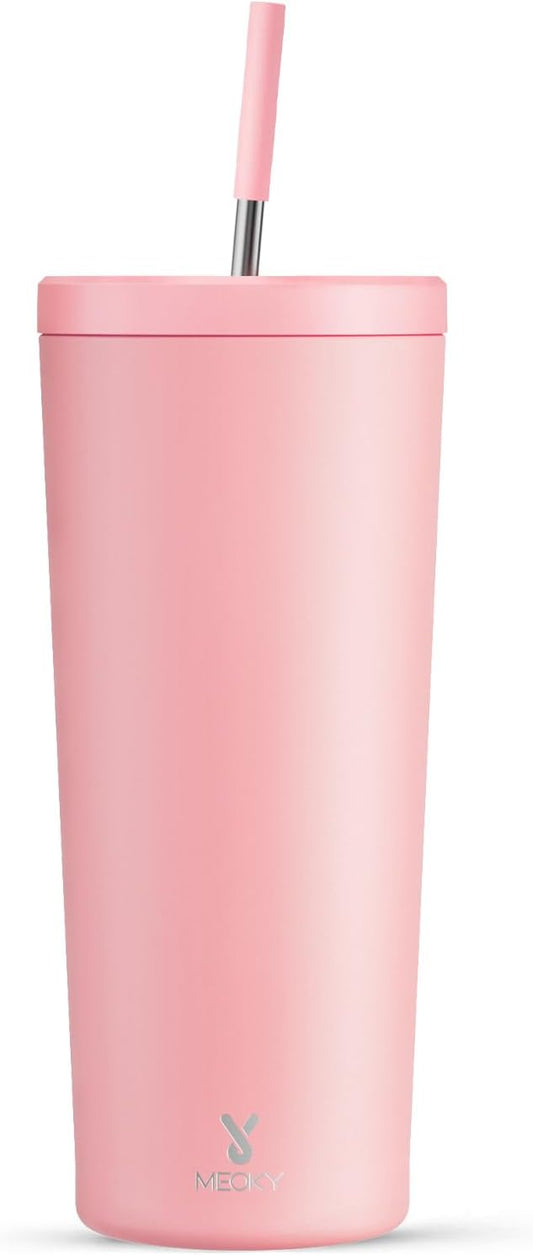 Meoky 24 oz Insulated Tumbler with Lid and Straw, Stainless Steel Vacuum Insulated Tumbler, Keeps Cold for 24 Hours, 100% Leak Proof, Fits in Car Cup Holder (Night)