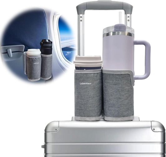 2 in 1 Luggage Cup Holder for Suitcase Airplane Drink Carrier Travel Gray