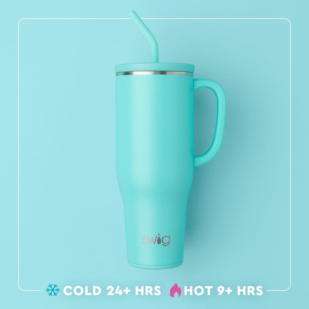 Swig Life 40oz Mega Mug, 40 oz Tumbler with Handle and Straw, Cup Holder Friendly, Dishwasher Safe, Extra Large Insulated Tumbler, Stainless Steel (Pickleball)