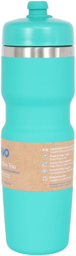 Bivo Trio 21oz Insulated Stainless Steel Bike Water Bottle - for Cycling - Fits Most Cages, Dishwasher Safe - Keeps Drinks Cold 12+ Hours - True Blue