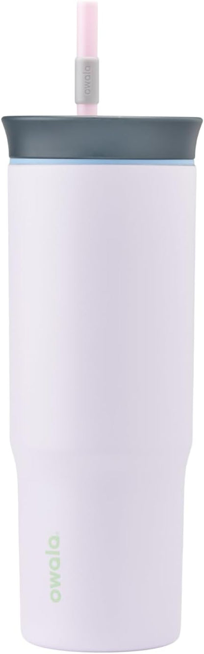 Owala Stainless Steel Triple Layer Insulated Travel Tumbler with Spill Resistant Lid and Straw, BPA Free, 24 oz, Grey/Blue (The Great Blue)