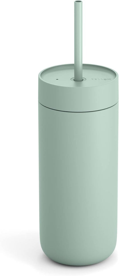 Fellow 16 oz Carter Cold Travel Mug for Water, Iced Tea, Coffee, Smoothies, Iced Coffee & more - Stainless Steel Vacuum-Insulated Iced Coffee tumbler with Spill Resistant lid and straw - Sienna