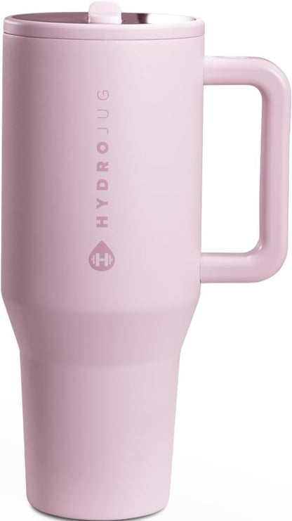 HydroJug Traveler - 40 oz Water Bottle with Handle & Flip Straw - Fits in Cup Holder, Leak Resistant Tumbler-Reusable Insulated Stainless Steel & Rubber Base - Gifts for Women & Men, Light Blue