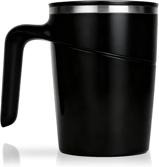 Anti-Impact No-Tip Desk Mug, 470ml / 15.9oz Stainless Steel Vacuum Insulated Mug with Handle, Smart Suction Base, Non-Slip & Knock Proof, Helps Prevent Desk Spills for Coffee, Tea, Kids & Pets (Black)
