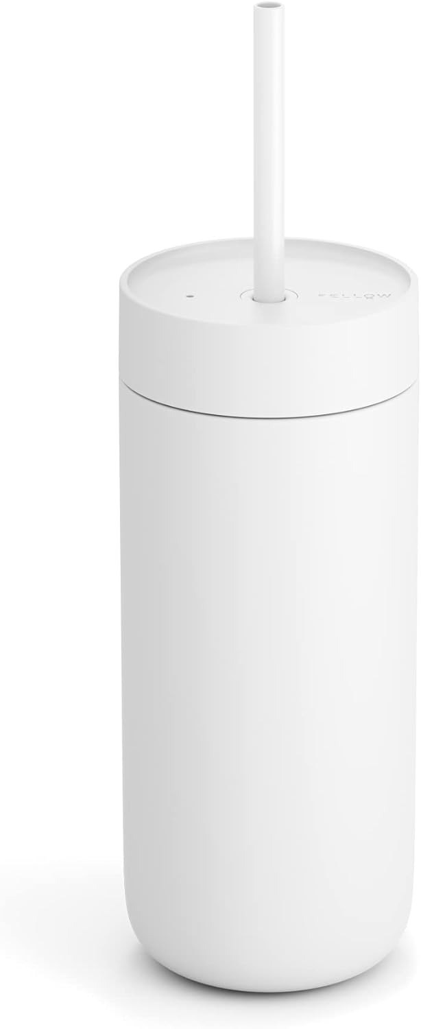 Fellow 16 oz Carter Cold Travel Mug for Water, Iced Tea, Coffee, Smoothies, Iced Coffee & more - Stainless Steel Vacuum-Insulated Iced Coffee tumbler with Spill Resistant lid and straw - Sienna