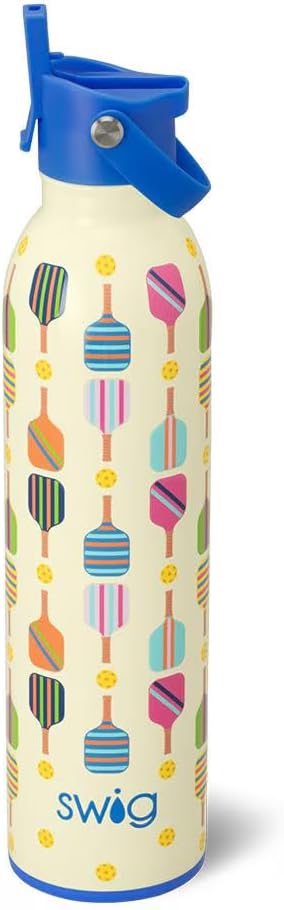 Swig Life 36oz Insulated Water Bottle, Travel Water Bottle with Straw and Lid, Cup Holder Friendly, Stainless Steel (Pickleball)