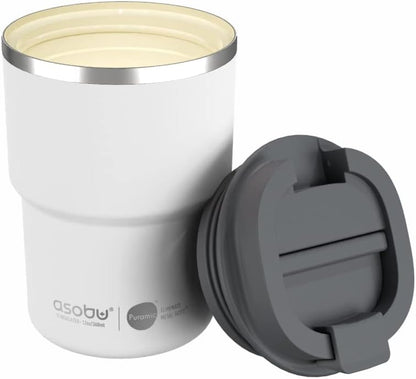 asobu Ultimate Ceramic Travel Mug, 12oz Insulated Stainless Steel Coffee Cup with Handle & Splash-Resistant Lid, Ceramic Lined for Pure Taste, BPA-Free, Double-Wall Vacuum for Hot Drinks