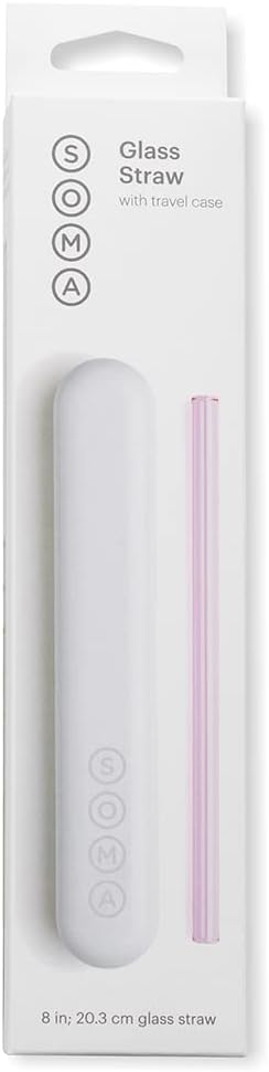 SOMA Reusable Glass Drinking Straw with Protective Silicone Travel Case and Cleaning Tool, 8-Inch, Eco-Friendly & Portable for Travel - Blush