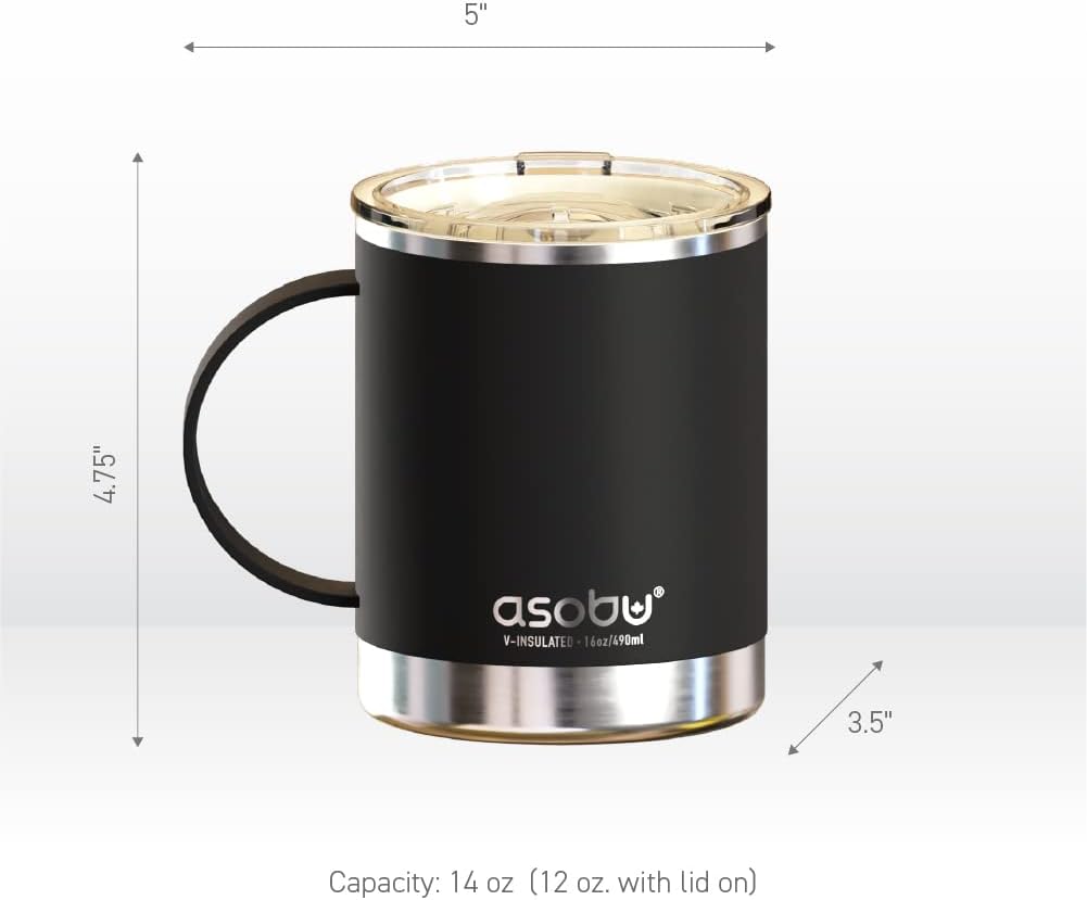 asobu Ultimate Ceramic Travel Mug, 12oz Insulated Stainless Steel Coffee Cup with Handle & Splash-Resistant Lid, Ceramic Lined for Pure Taste, BPA-Free, Double-Wall Vacuum for Hot Drinks