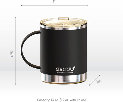 asobu Ultimate Ceramic Travel Mug, 12oz Insulated Stainless Steel Coffee Cup with Handle & Splash-Resistant Lid, Ceramic Lined for Pure Taste, BPA-Free, Double-Wall Vacuum for Hot Drinks