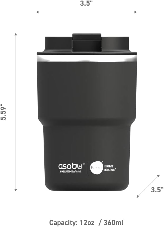 asobu Ultimate Ceramic Travel Mug, 12oz Insulated Stainless Steel Coffee Cup with Handle & Splash-Resistant Lid, Ceramic Lined for Pure Taste, BPA-Free, Double-Wall Vacuum for Hot Drinks