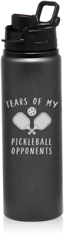 25 oz Water Bottle Sports Travel Mug Gift Tears Of My Pickleball Opponents Funny (Charcoal)