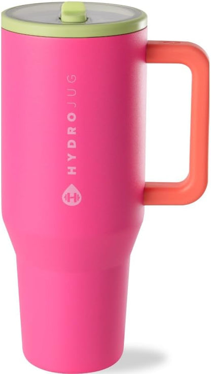 HydroJug Traveler - 40 oz Water Bottle with Handle & Flip Straw - Fits in Cup Holder, Leak Resistant Tumbler-Reusable Insulated Stainless Steel & Rubber Base - Gifts for Women & Men, Light Blue