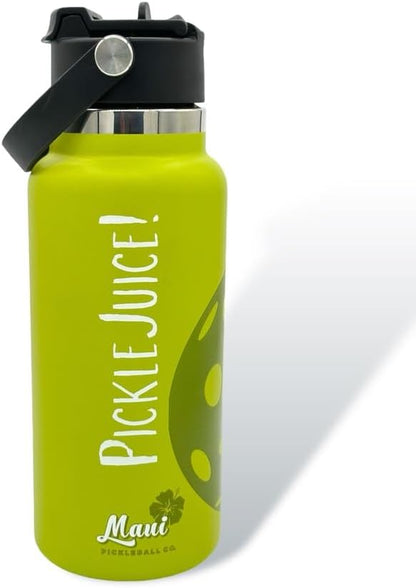Maui Pickleball Co.™ Pickleball Water Bottle 32oz Insulated Stainless Steel Water Bottle PickleBall Accessories Pickleball Gifts Sip/Swig Lid with Carry Handle