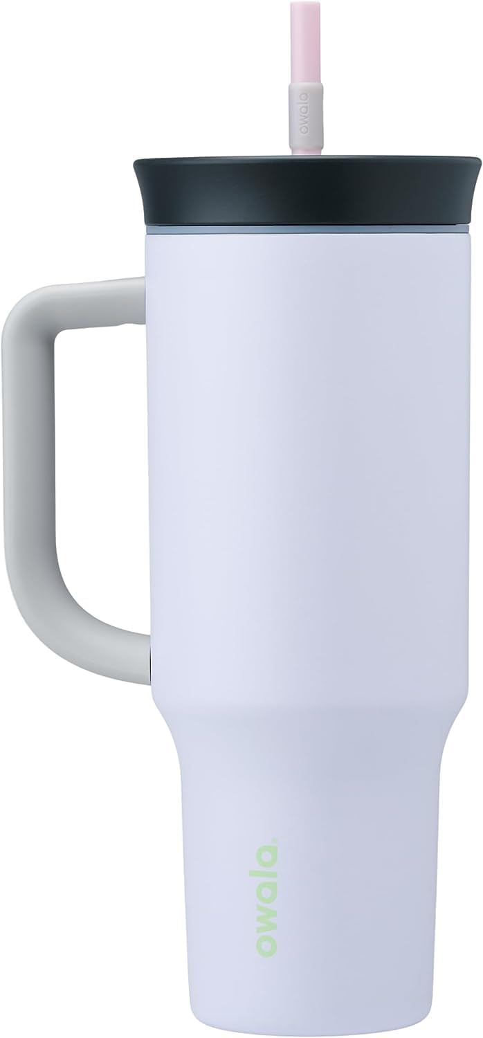 Owala Stainless Steel Triple Layer Insulated Travel Tumbler with Spill Resistant Lid and Straw, BPA Free, 24 oz, Grey/Blue (The Great Blue)