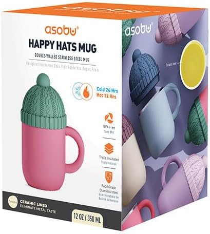 asobu Ultimate Ceramic Travel Mug, 12oz Insulated Stainless Steel Coffee Cup with Handle & Splash-Resistant Lid, Ceramic Lined for Pure Taste, BPA-Free, Double-Wall Vacuum for Hot Drinks