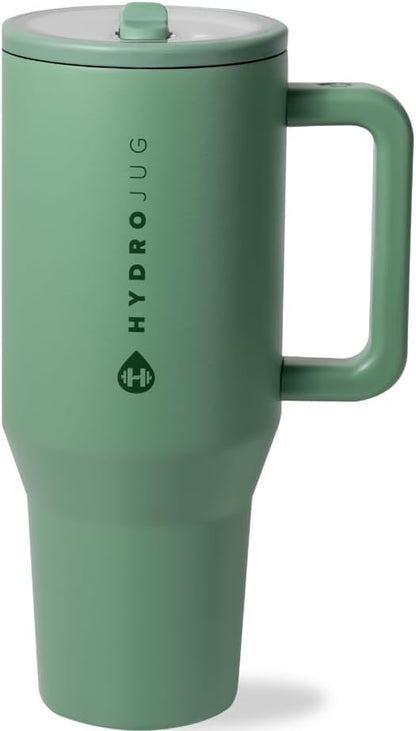 HydroJug Traveler - 40 oz Water Bottle with Handle & Flip Straw - Fits in Cup Holder, Leak Resistant Tumbler-Reusable Insulated Stainless Steel & Rubber Base - Gifts for Women & Men, Light Blue
