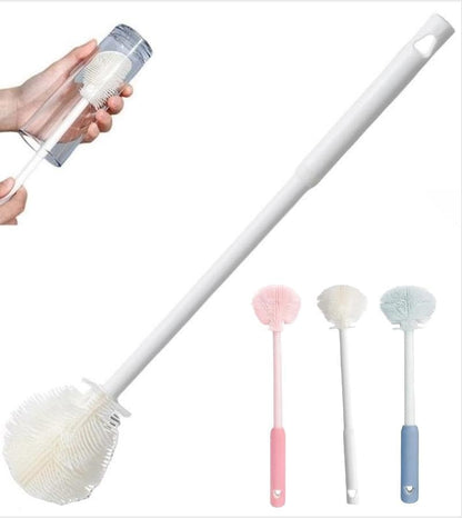 12.4" Silicone Bottle Brush, 3-in-1 Ergonomic Long Handled Cleaning Cup Brush,Water Bottle Cleaner,Deep Cleaning for Baby Bottles,Glassware, Narrow Neck Containers (White)