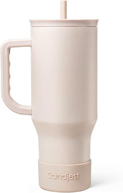 Floral Tumbler with Handle 40oz, Stainless Steel Insulated Tumblers Coffee Travel Mug Cup with Straw, Flower Coffee Cup Gifts for Women Girls, Gift for Her on Christmas Birthday Mothers Day
