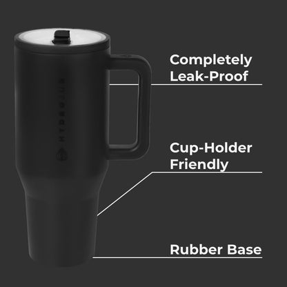 HydroJug Traveler - 40 oz Water Bottle with Handle & Flip Straw - Fits in Cup Holder, Leak Resistant Tumbler-Reusable Insulated Stainless Steel & Rubber Base - Gifts for Women & Men, Light Blue