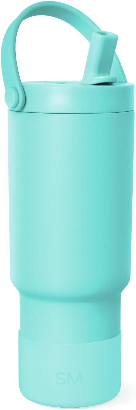 Simple Modern Trek Pivot | 24oz Kids Flip Straw Tumbler with Handle and Silicone Boot | Insulated Water Bottle Stainless Steel Cup | School Travel Jug | Seaside