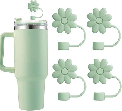 Flower Straw Covers Toppers for Stanley Cups 30&40 Oz Tumbler with Handle Accessories 4PCS Silicone Straw Caps Reusable Straws Tips Protectors for Stanley Cup 10mm 0.4in Straws,Off White