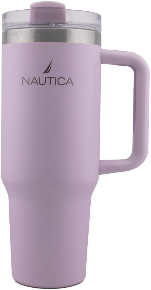 Nautica 40oz Insulated Tumbler with Handle and Straw, Stainless Steel Double Wall Vacuum Travel Mug, Leak-Resistant 3-Way Lid, Keeps Cold for 24 Hours, Fits Car Cup Holders (NAVY)
