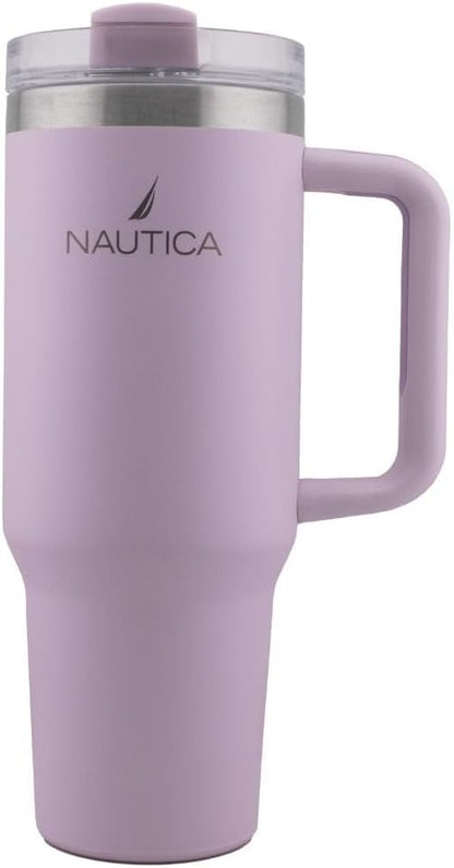 Nautica 40oz Insulated Tumbler with Handle and Straw, Stainless Steel Double Wall Vacuum Travel Mug, Leak-Resistant 3-Way Lid, Keeps Cold for 24 Hours, Fits Car Cup Holders (NAVY)