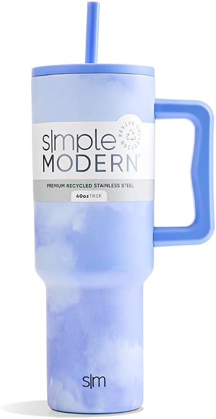 Simple Modern 40 oz Trek Tumbler with Handle and Straw Lid | Cup Holder Friendly Insulated Stainless Steel Travel Mug | Sea Glass Sage - Colors C