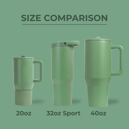HydroJug Sport - Stainless Steel Tumbler with Straw, Vacuum Insulated, 40oz Leakproof Water Bottle, Ergonomic Design, Reusable, Dishwasher Safe, Rubber Base, Durable for Gym or Outdoors, Sage