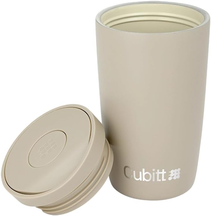 Cubitt Coffee Mug 12oz – Smart Lid, Ceramic Interior, Leak-Proof, Stainless Steel, Sand