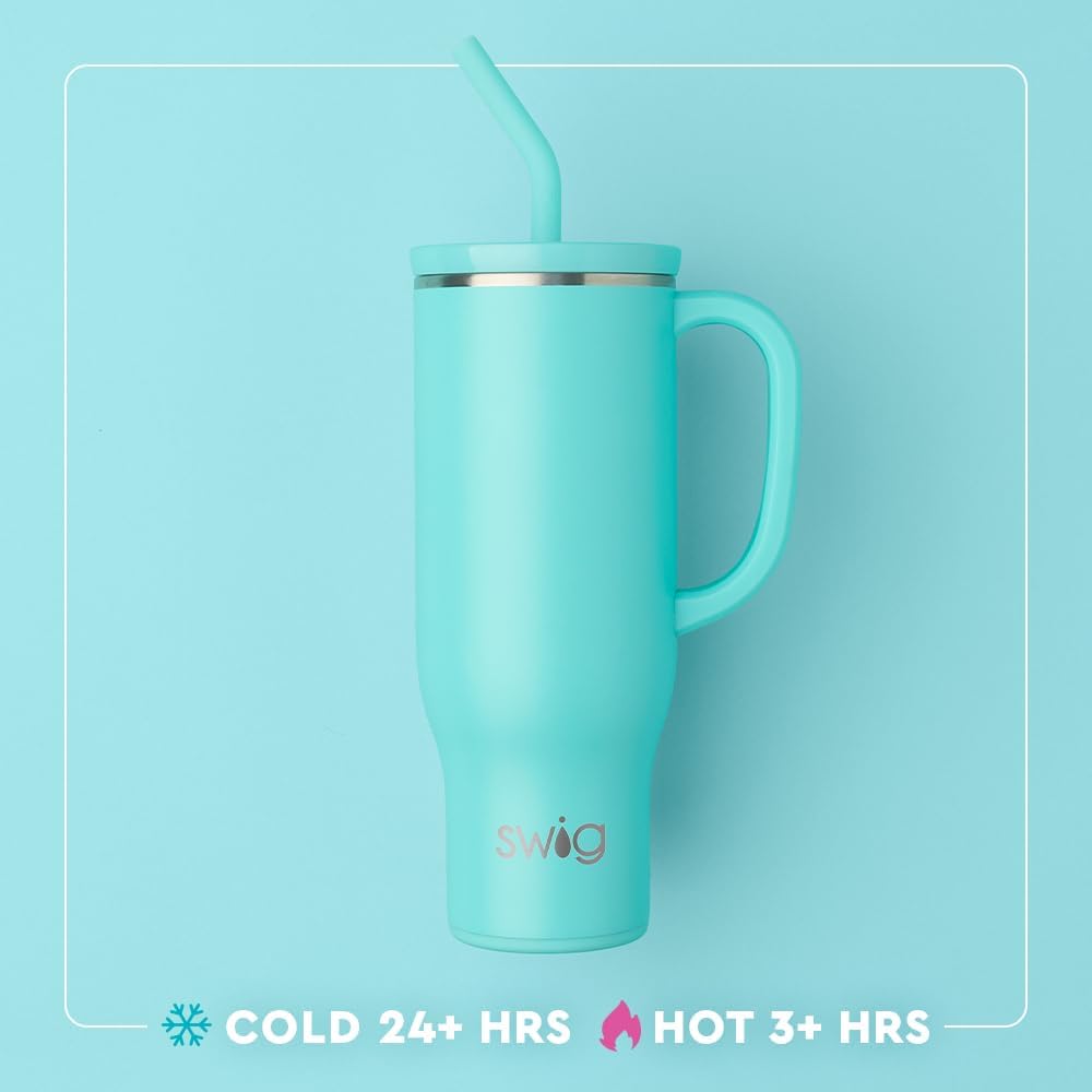 Swig Life 40oz Mega Mug, 40 oz Tumbler with Handle and Straw, Cup Holder Friendly, Dishwasher Safe, Extra Large Insulated Tumbler, Stainless Steel (Pickleball)